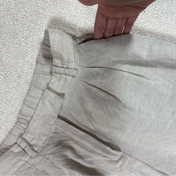 H&M Linen Blend Pleated Light Beige Highrise Cropped Pants Size 4 - Picture 3 of 9